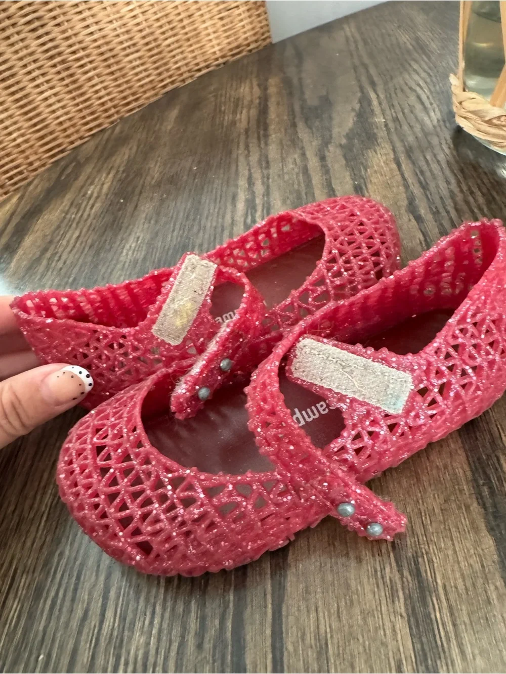 Mini Melissa Girls Glitter Pink Jelly Mary Jane Sandals